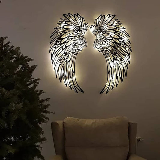 Angel Wings Metal Wall Art – Stunning 3D Shadow Effect with LED Lights