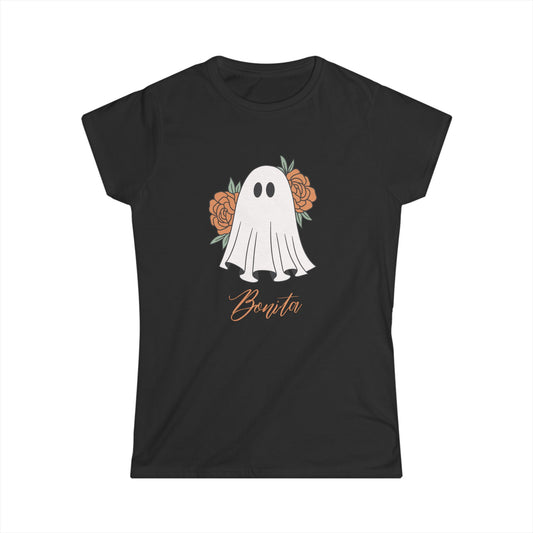 Bonita Ghost" Women's Softstyle Tee | Cute Halloween Floral T-Shirt