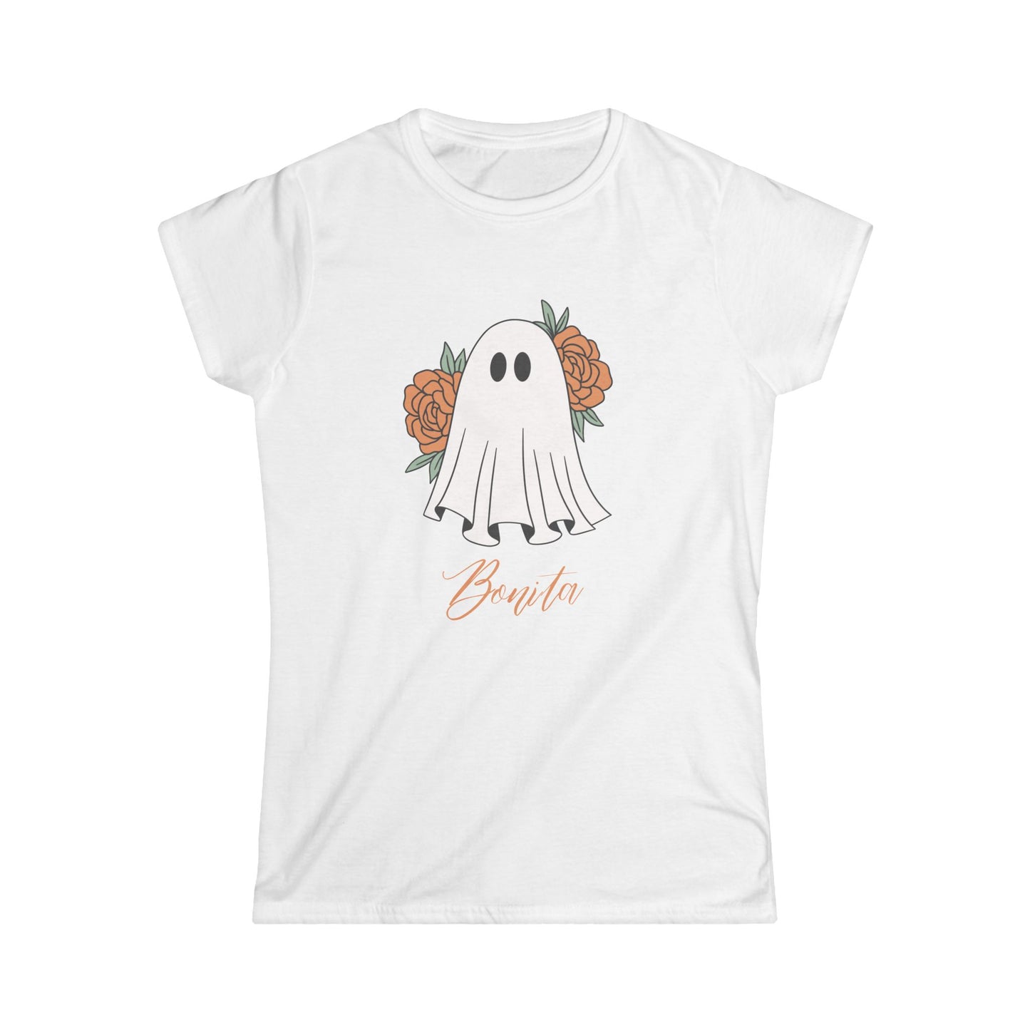 Bonita Ghost" Women's Softstyle Tee | Cute Halloween Floral T-Shirt