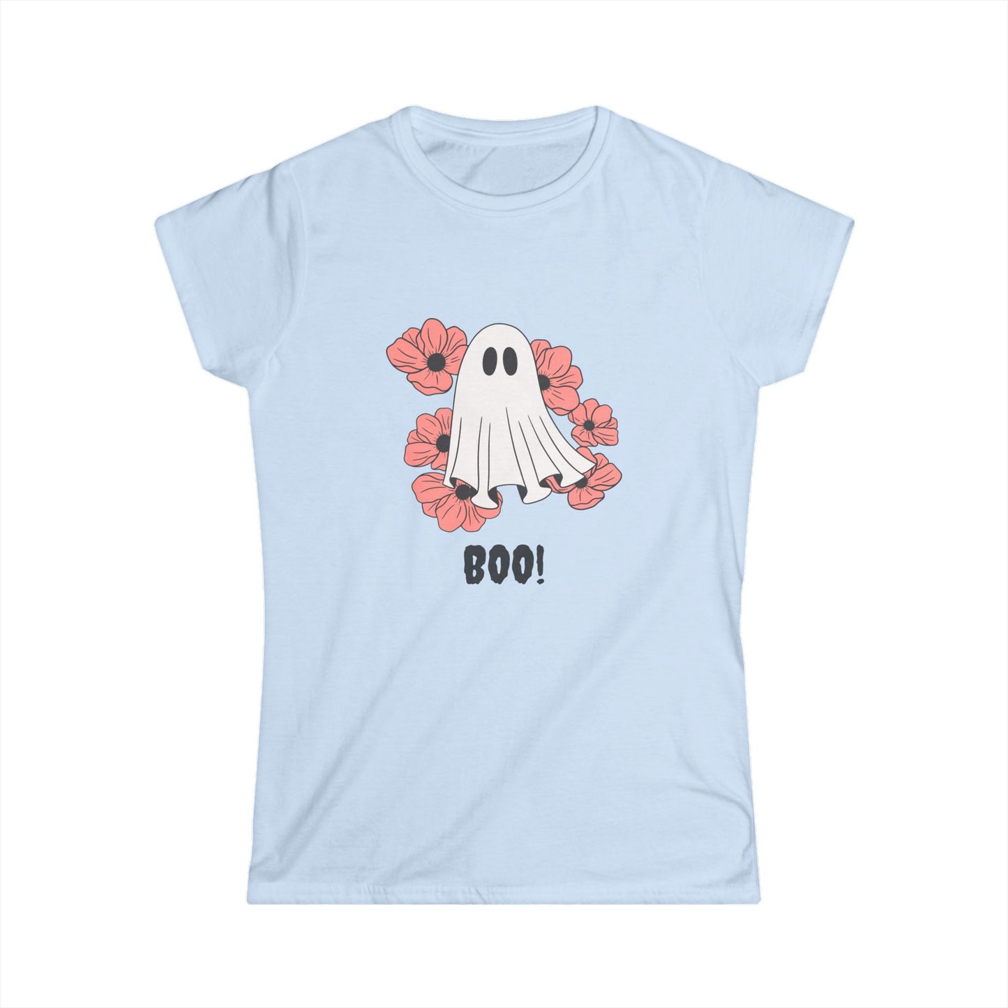 Boo! Ghost Women's Softstyle Tee | Cute Halloween Floral T-Shirt