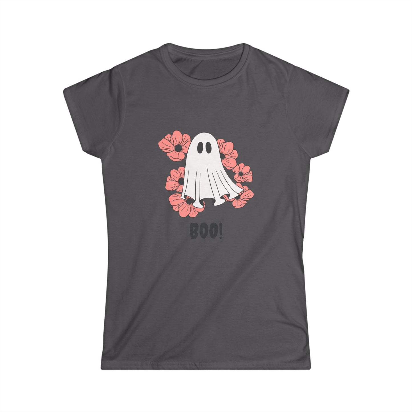 Boo! Ghost Women's Softstyle Tee | Cute Halloween Floral T-Shirt