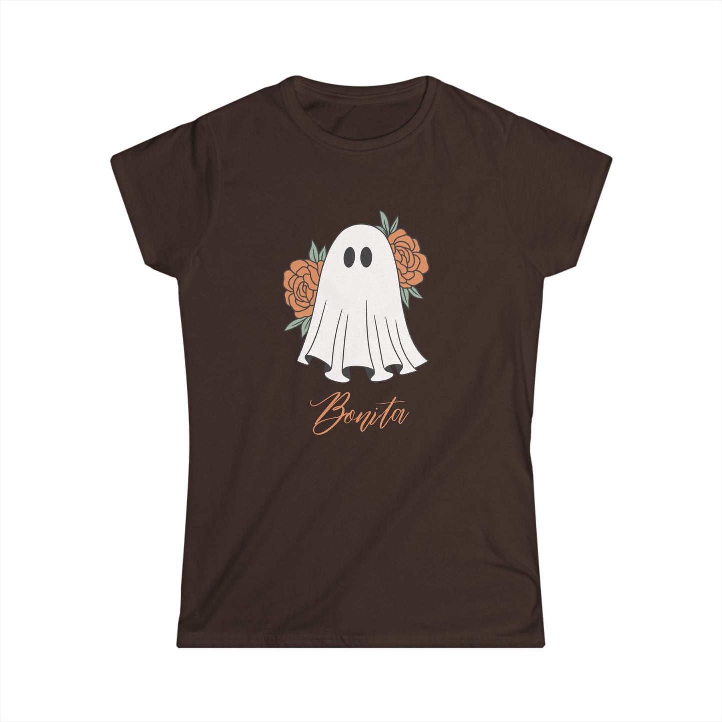 Bonita Ghost" Women's Softstyle Tee | Cute Halloween Floral T-Shirt