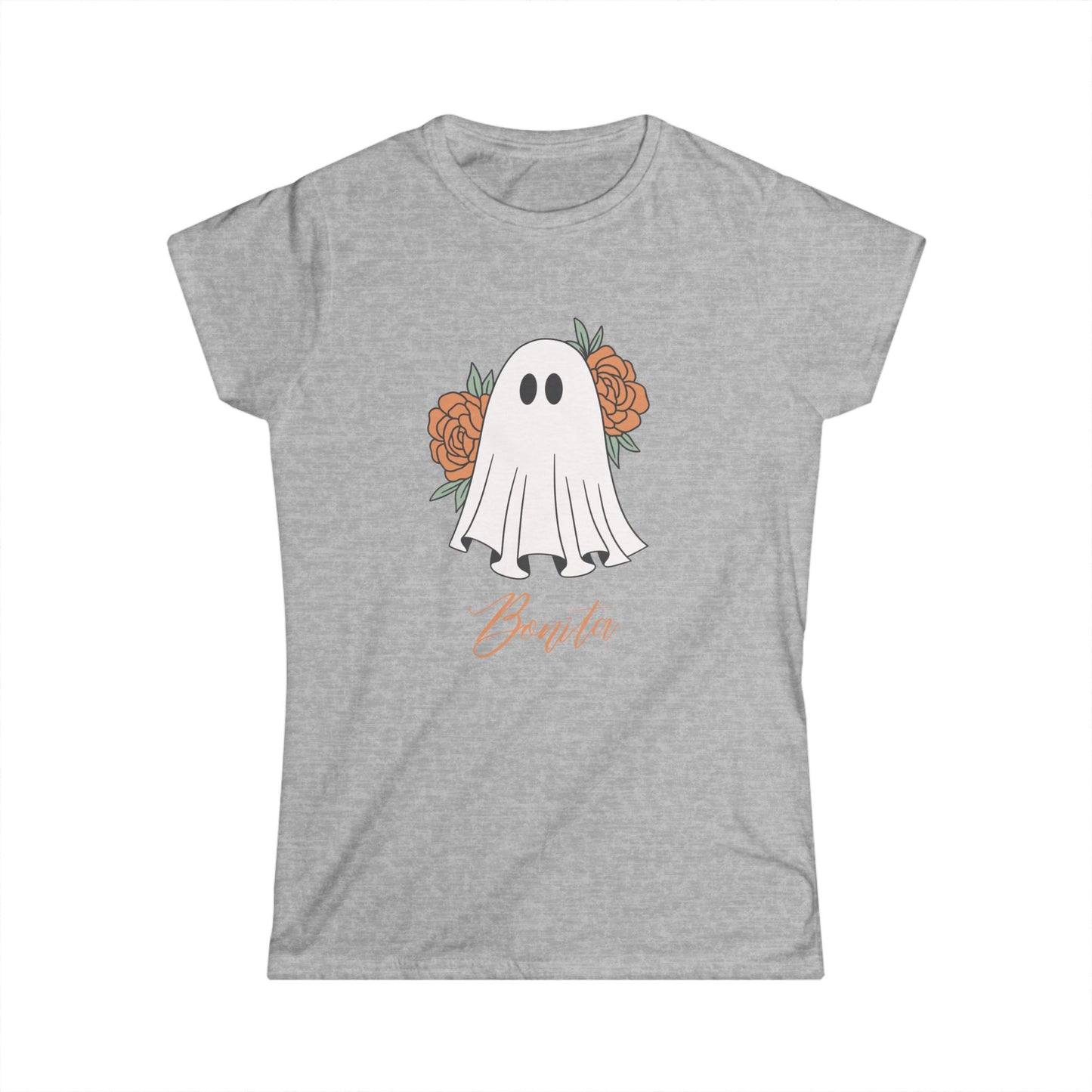 Bonita Ghost" Women's Softstyle Tee | Cute Halloween Floral T-Shirt