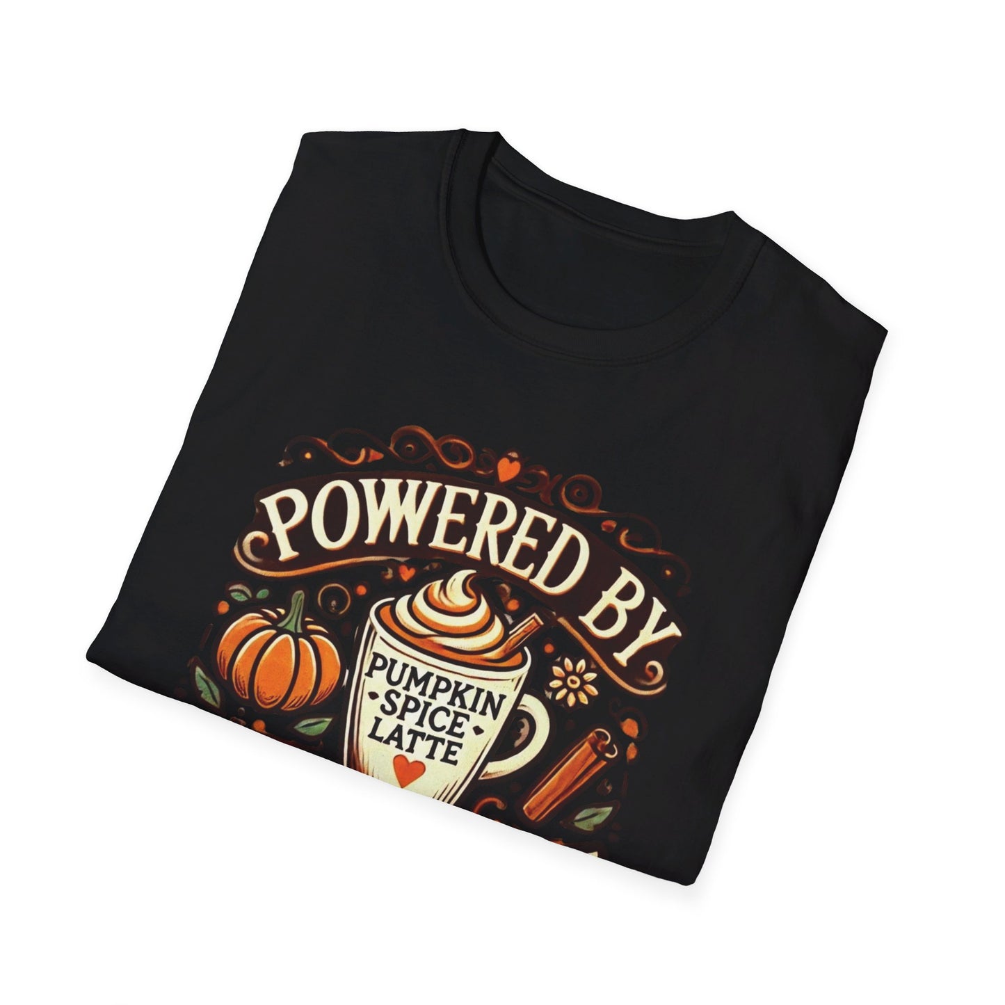 Powered by Pumpkin Spice - Unisex Softstyle T-Shirt | Cozy Fall Vibes Tee"