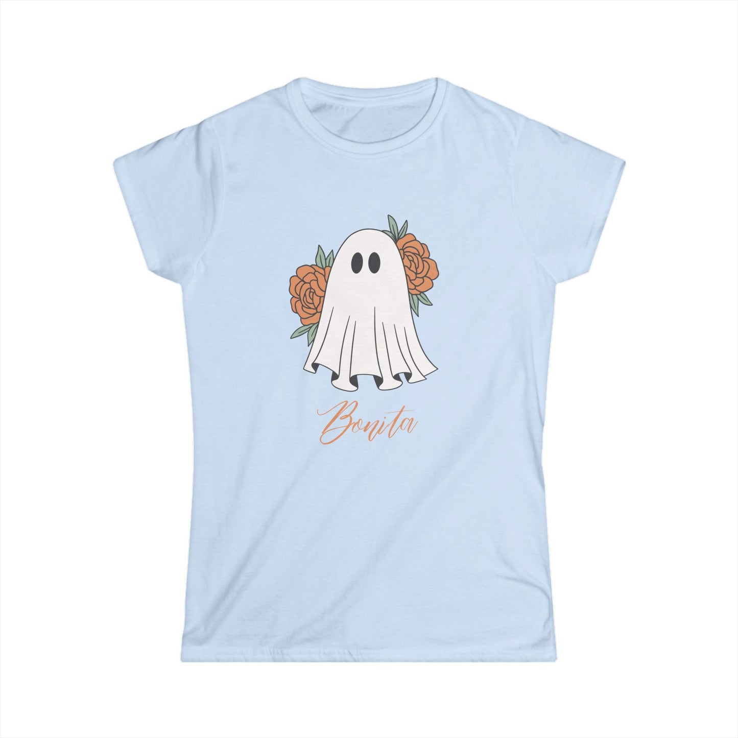 Bonita Ghost" Women's Softstyle Tee | Cute Halloween Floral T-Shirt