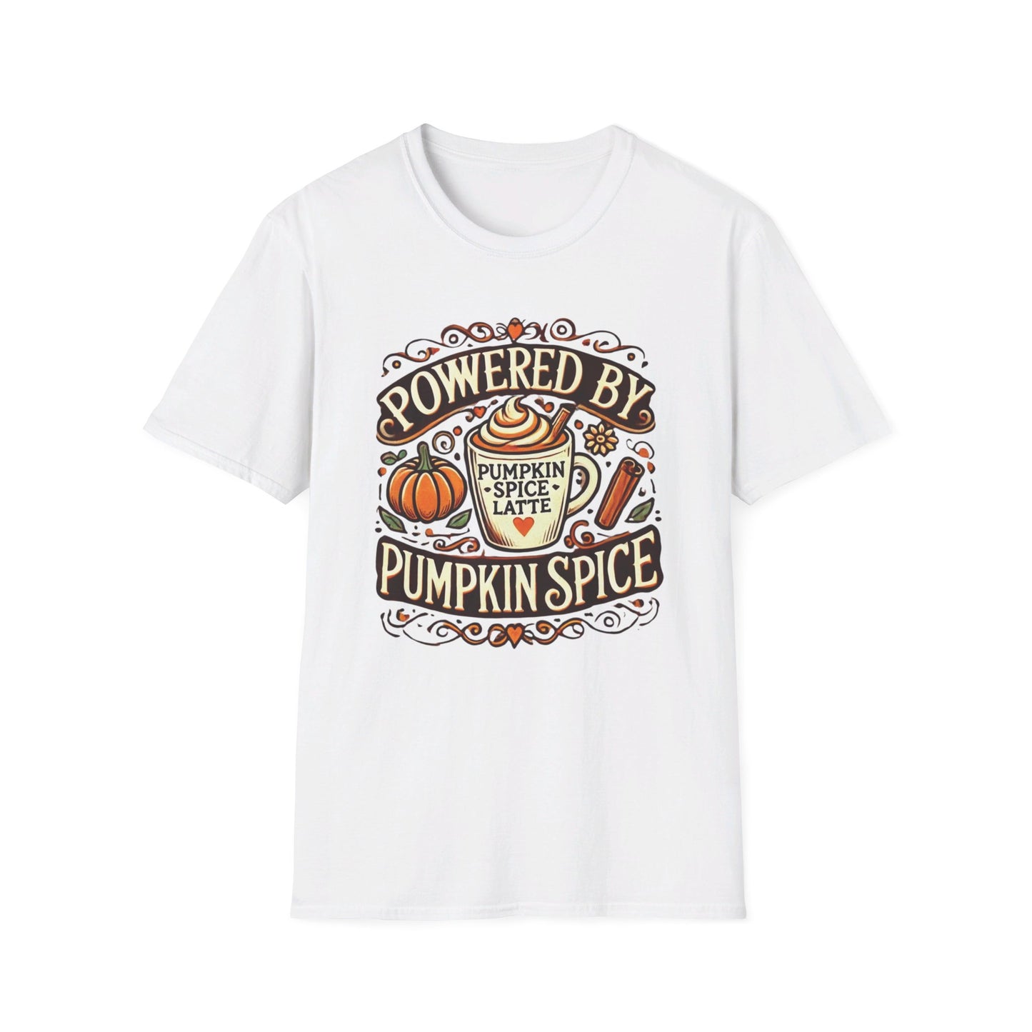 Powered by Pumpkin Spice - Unisex Softstyle T-Shirt | Cozy Fall Vibes Tee"