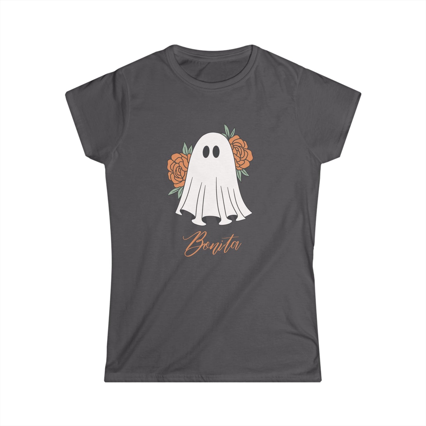 Bonita Ghost" Women's Softstyle Tee | Cute Halloween Floral T-Shirt