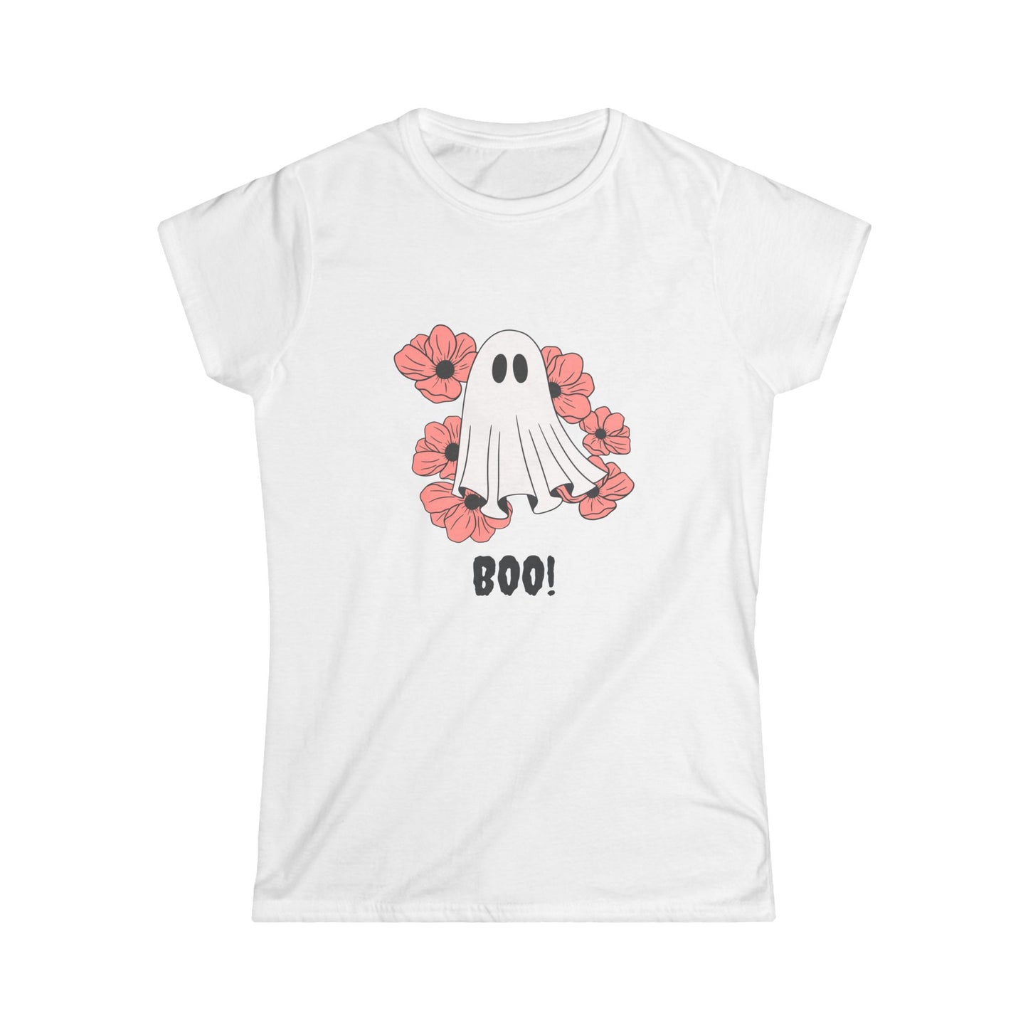 Boo! Ghost Women's Softstyle Tee | Cute Halloween Floral T-Shirt