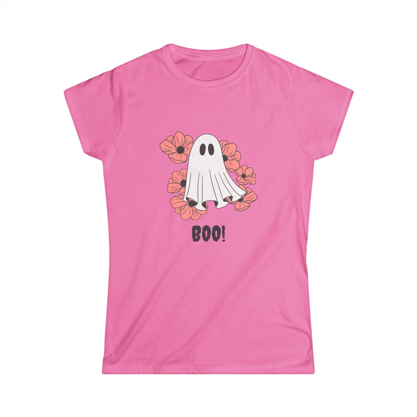 Boo! Ghost Women's Softstyle Tee | Cute Halloween Floral T-Shirt