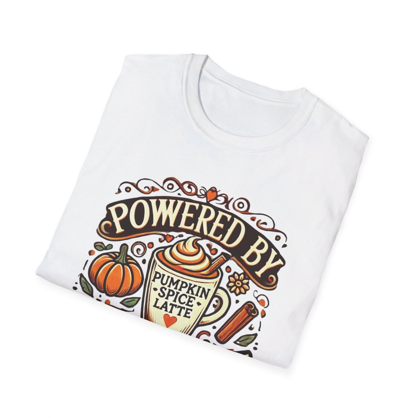 Powered by Pumpkin Spice - Unisex Softstyle T-Shirt | Cozy Fall Vibes Tee"