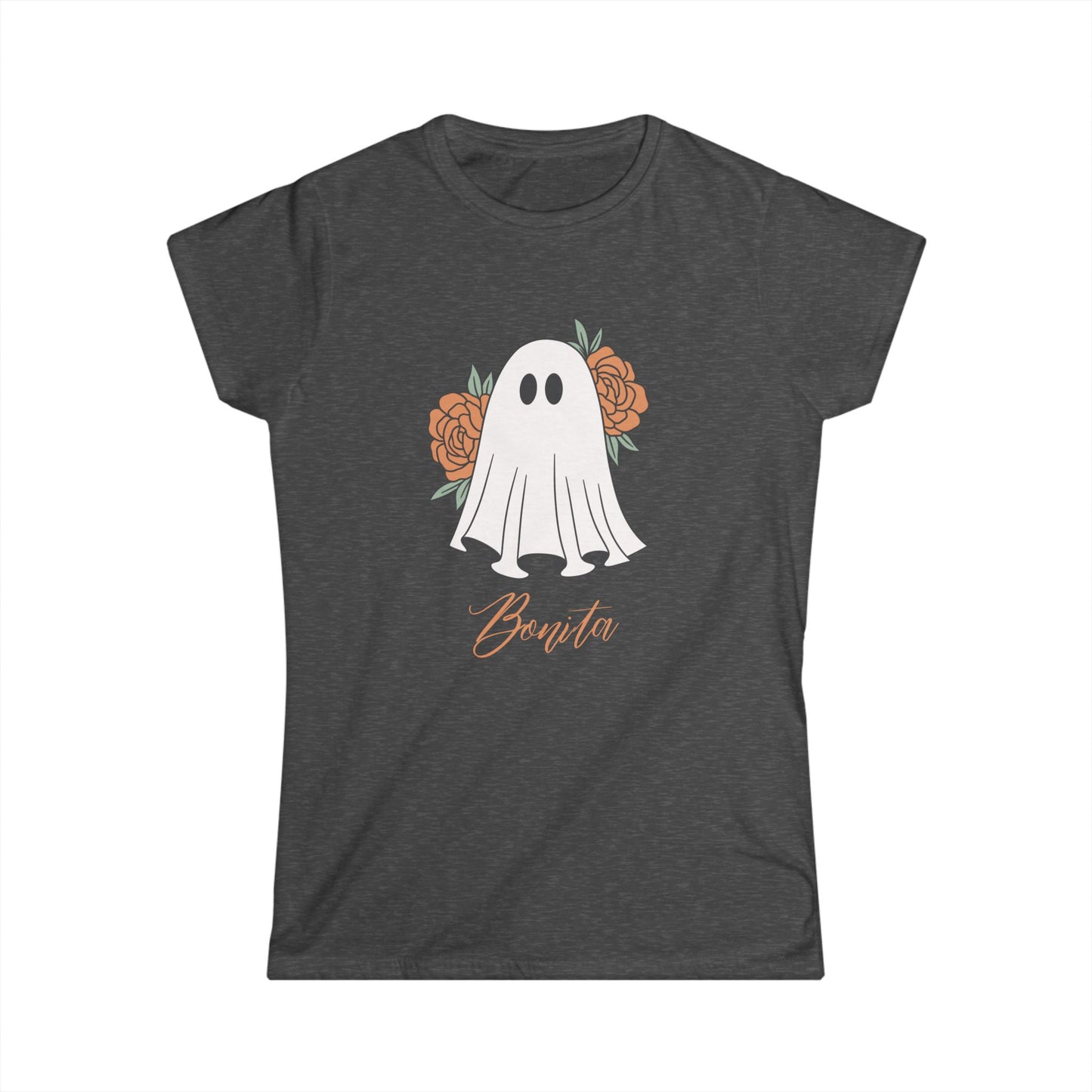 Bonita Ghost" Women's Softstyle Tee | Cute Halloween Floral T-Shirt