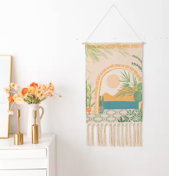 Boho Hanging Tapestry with Handmade Tassels - Wall Decor for Dorm, Hotel, or Home