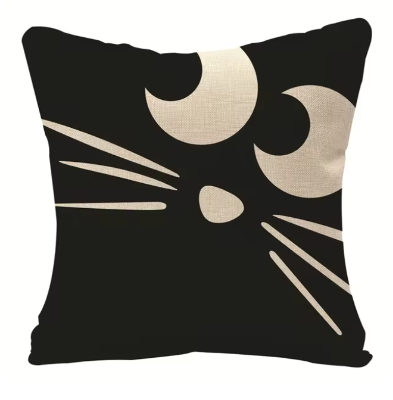 Halloween Magic: Cat Witch Linen Cushion Cover for Fall Home Decor