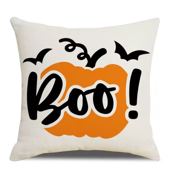 Spooky Farmhouse Charm: Halloween Pumpkin Cushion Cover - 18x18 Inch