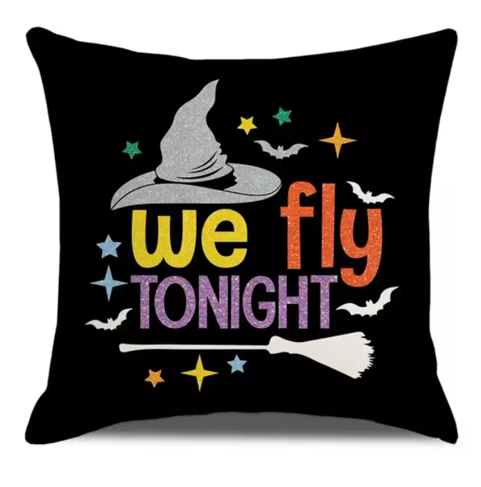 Halloween Magic: Cat Witch Linen Cushion Cover for Fall Home Decor