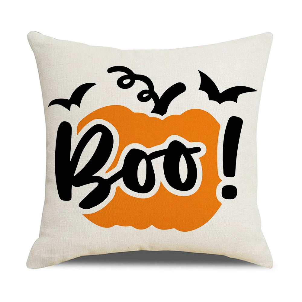 Spooky Farmhouse Charm: Halloween Pumpkin Cushion Cover - 18x18 Inch