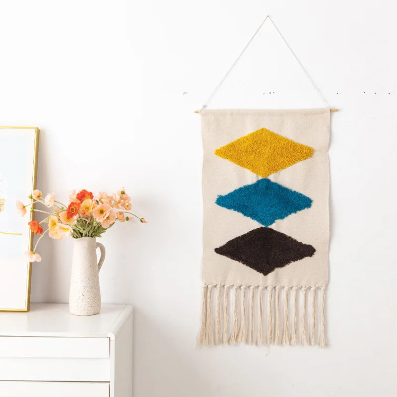 Boho Hanging Tapestry with Handmade Tassels - Wall Decor for Dorm, Hotel, or Home