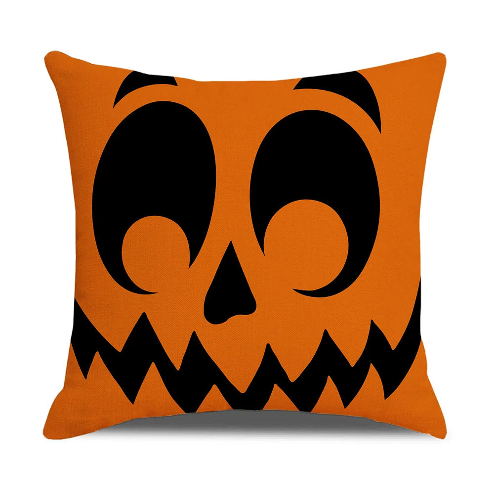 Spooky Farmhouse Charm: Halloween Pumpkin Cushion Cover - 18x18 Inch