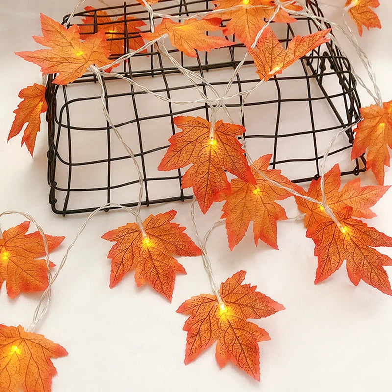 2/3/6M LED Maple Leaf String Lights - Festive Autumn Garland for Halloween, Thanksgiving, and Christmas Decorations