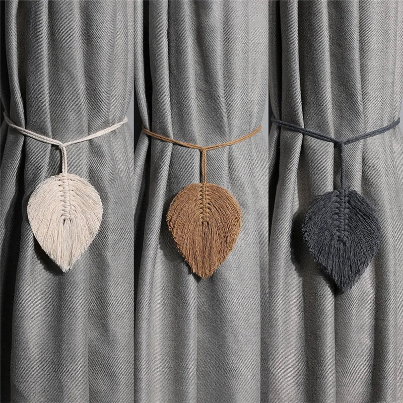 Leaf Macrame Curtain Tie Backs - Handwoven Cotton Tassel Straps for Boho Decor