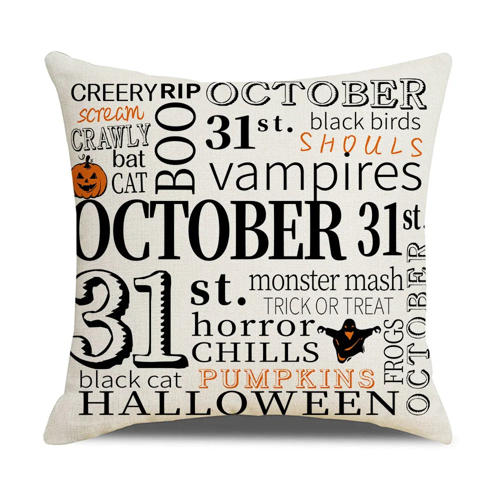 Spooky Farmhouse Charm: Halloween Pumpkin Cushion Cover - 18x18 Inch