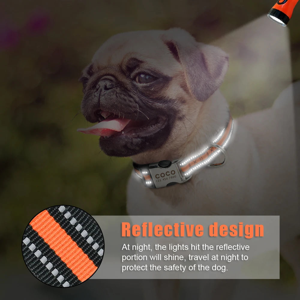 Personalized Nylon Dog Collar – Engraved ID Tag & Reflective Design for Small to Large Dogs!