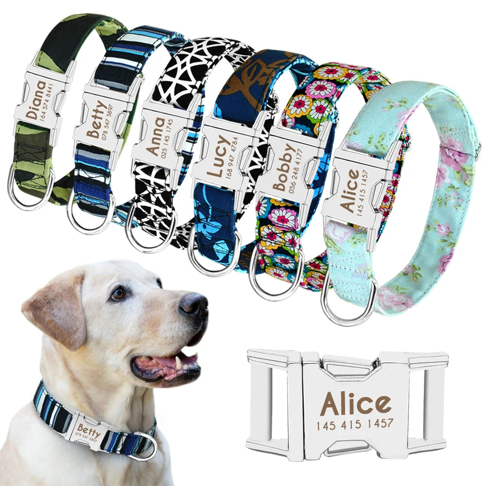 Personalized Nylon Dog Collar – Engraved ID Tag & Reflective Design for Small to Large Dogs!