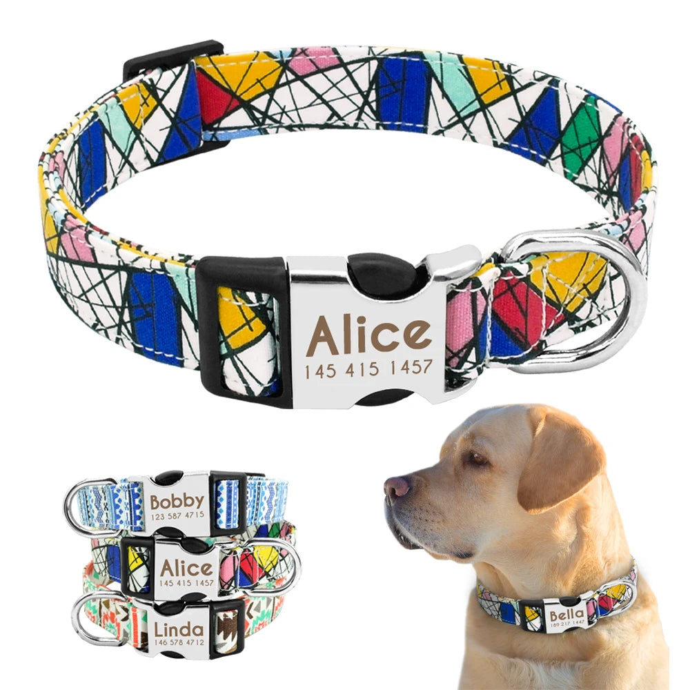 Personalized Nylon Dog Collar – Engraved ID Tag & Reflective Design for Small to Large Dogs!