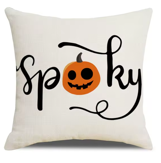 Spooky Farmhouse Charm: Halloween Pumpkin Cushion Cover - 18x18 Inch