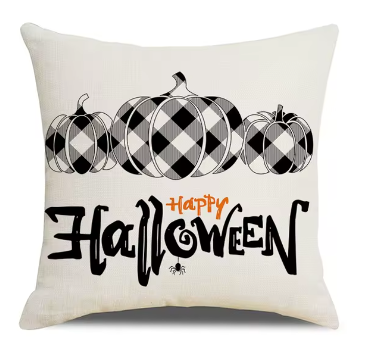 Spooky Farmhouse Charm: Halloween Pumpkin Cushion Cover - 18x18 Inch