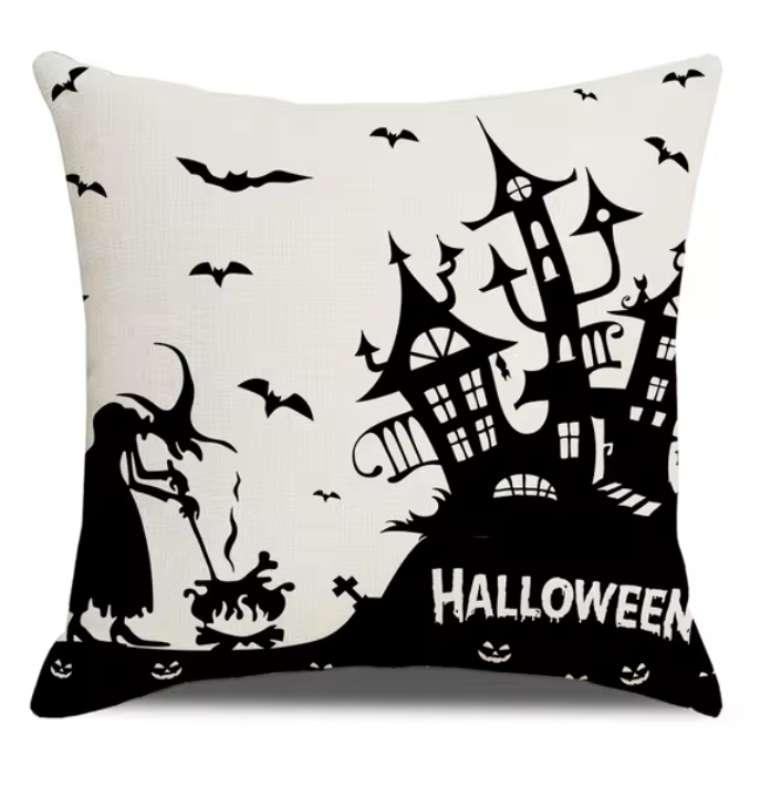 Spooky Farmhouse Charm: Halloween Pumpkin Cushion Cover - 18x18 Inch