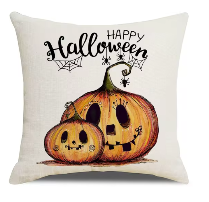 Spooky Farmhouse Charm: Halloween Pumpkin Cushion Cover - 18x18 Inch