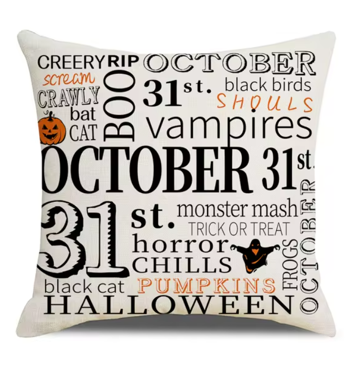 Spooky Farmhouse Charm: Halloween Pumpkin Cushion Cover - 18x18 Inch