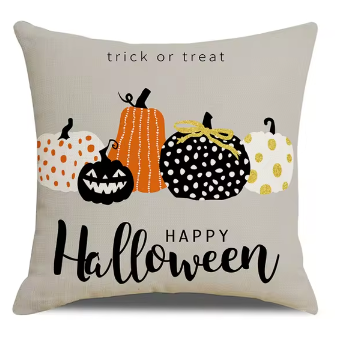 Spooky Farmhouse Charm: Halloween Pumpkin Cushion Cover - 18x18 Inch