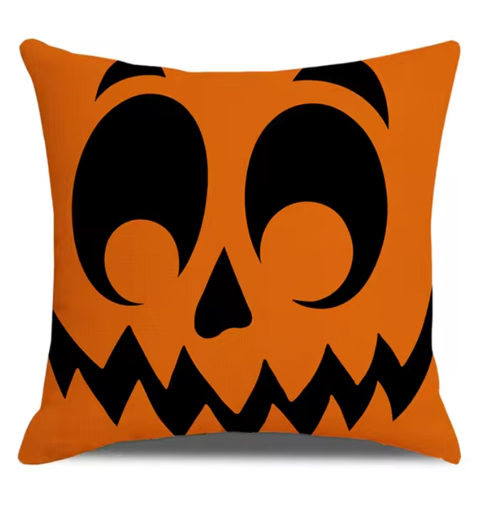 Spooky Farmhouse Charm: Halloween Pumpkin Cushion Cover - 18x18 Inch