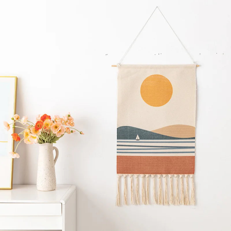 Boho Hanging Tapestry with Handmade Tassels - Wall Decor for Dorm, Hotel, or Home