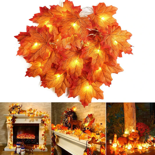 2/3/6M LED Maple Leaf String Lights - Festive Autumn Garland for Halloween, Thanksgiving, and Christmas Decorations