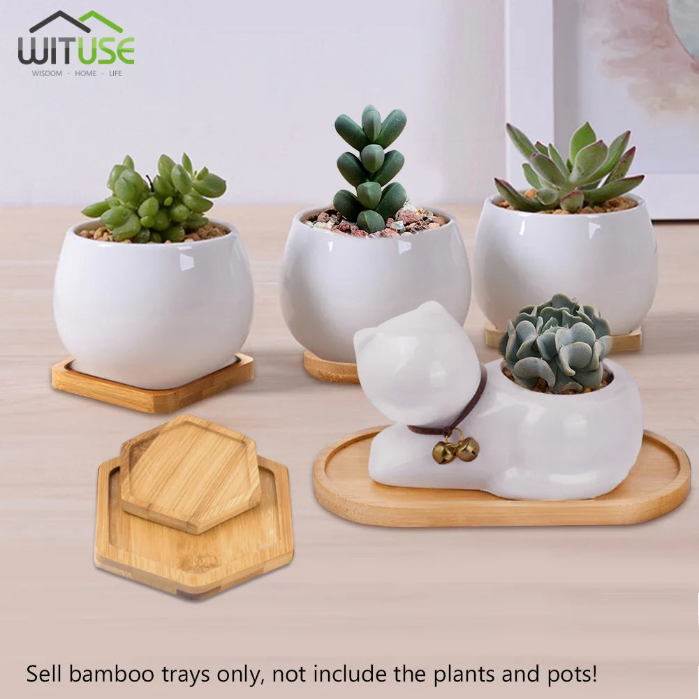 14 Style Round & Square Bamboo Flower Pot Tray – Simple & Elegant Wooden Planter Holder for Home Garden Décor