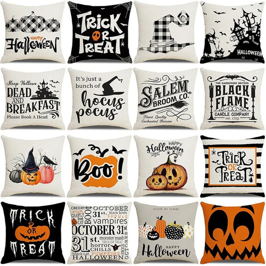 Spooky Farmhouse Charm: Halloween Pumpkin Cushion Cover - 18x18 Inch