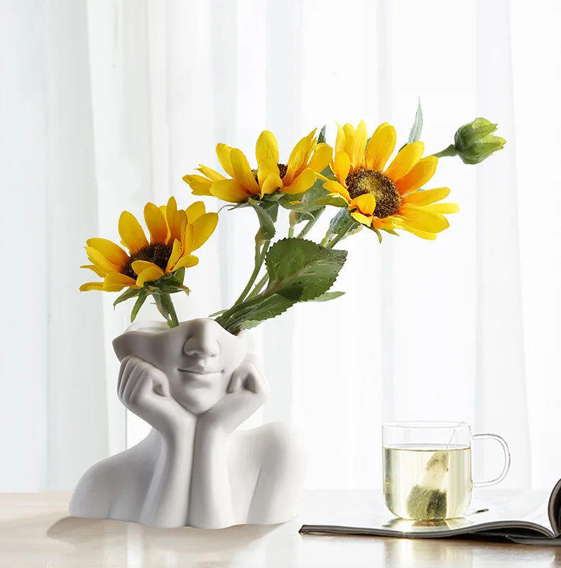 Norse Woman Body Face Vase | Artistic Ceramic Flower Pot | Nordic Desktop & Home Decor