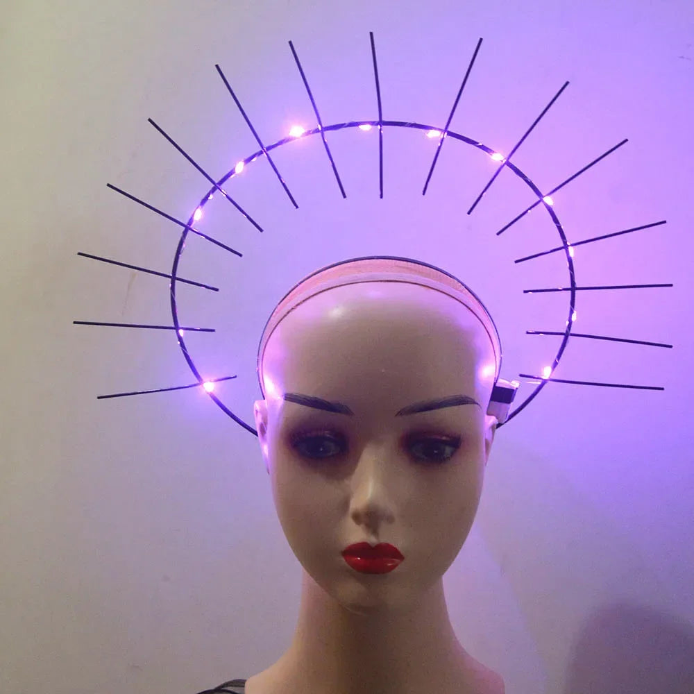 LED Light Up Halo Crown Goddess Sunburst Spiked Headband for Bridal, Festivals, Weddings, and Halloween Costumes