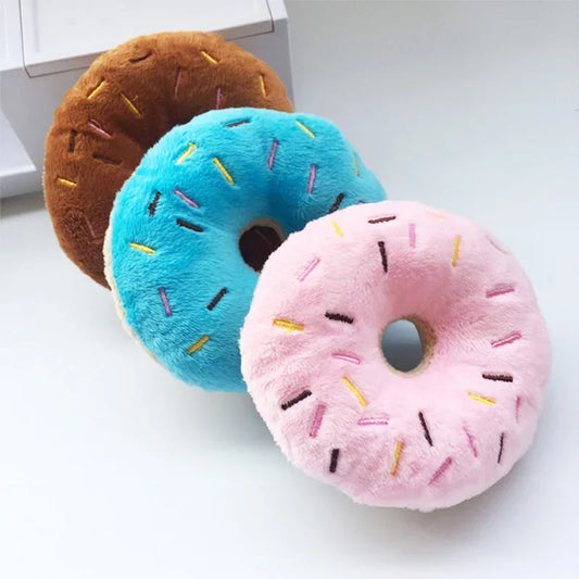 Soft Plush Donut Dog Toys – Squeaky Chew Toys for Small & Medium Dogs!