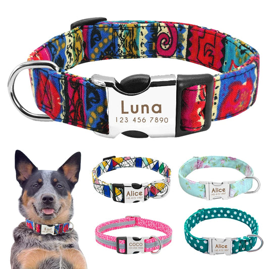 Personalized Nylon Dog Collar – Engraved ID Tag & Reflective Design for Small to Large Dogs!