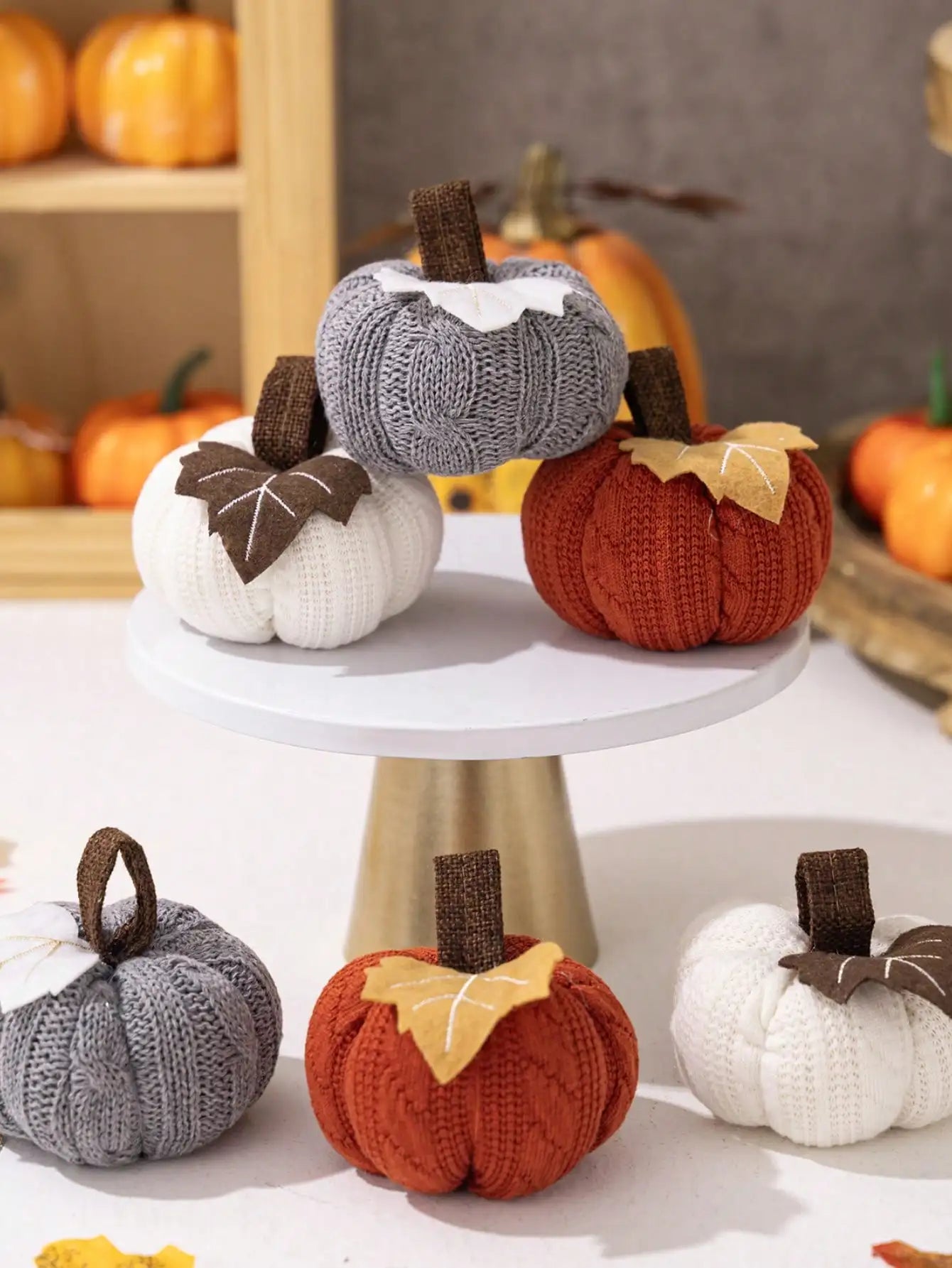 Knitted Pumpkin Thanksgiving Decor – Cozy Harvest Day Ornaments for Festive Fall