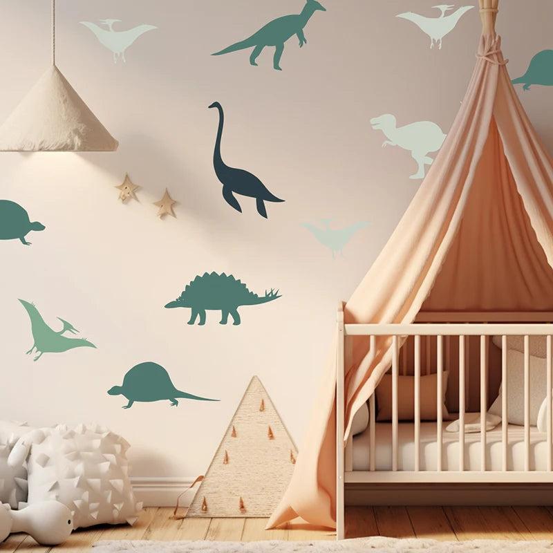 Boho Cartoon Dinosaur Wall Stickers - DIY Nursery Decor for Boys' Bedroom or Baby Room