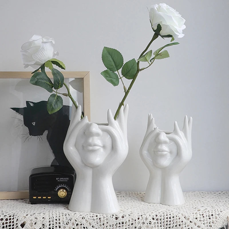 Norse Woman Body Face Vase | Artistic Ceramic Flower Pot | Nordic Desktop & Home Decor