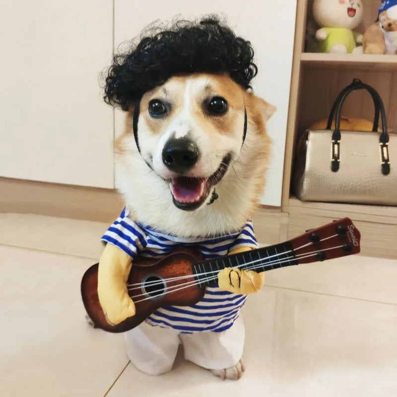 Guitarist Dog Costume – Funny Pet Outfit for Halloween & Cosplay Parties!