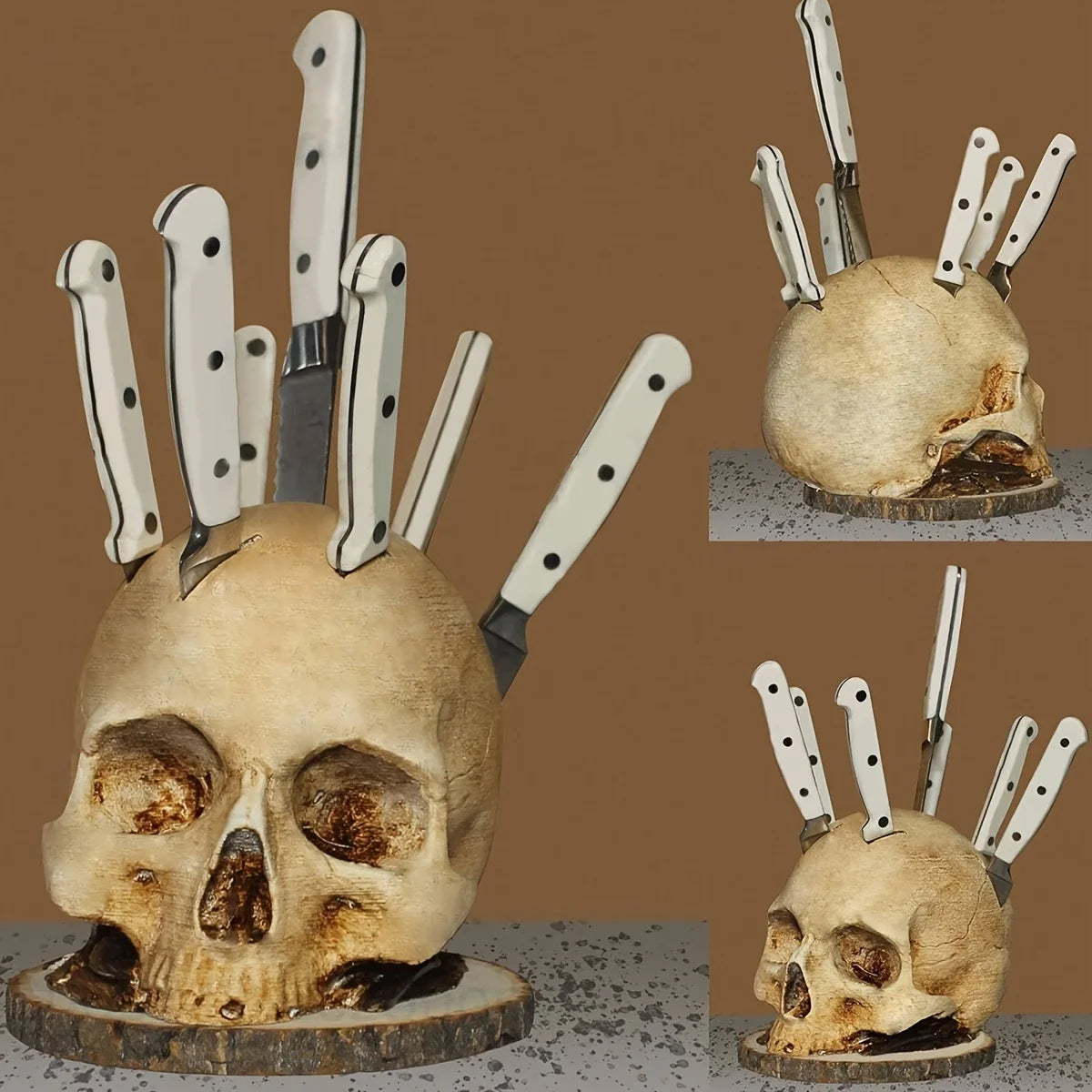 Skull Resin Knife Holder – Spooky Kitchen Decor by Bandito & Co. for a Horror Atmosphere