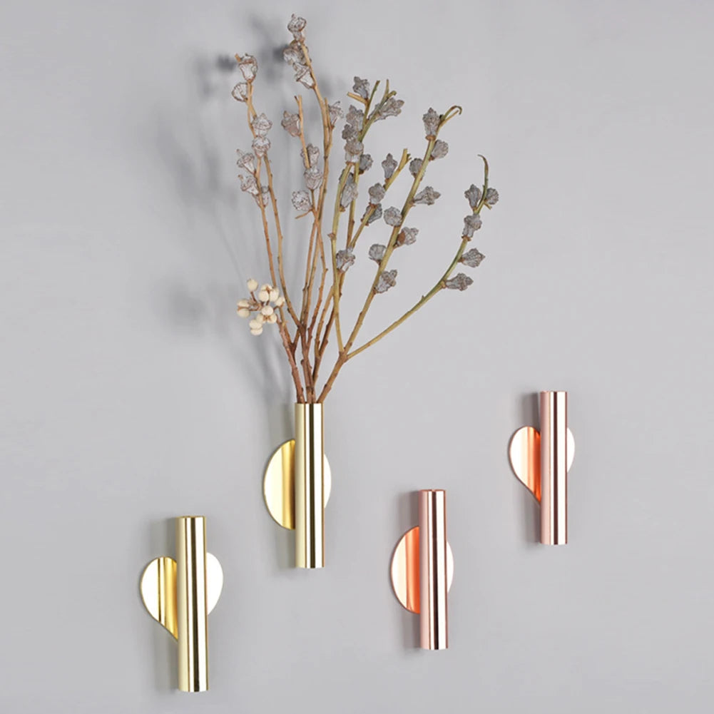 Rose Gold Stainless Steel Wall Vase - Modern Wall-Mounted Flower Holder for Home and Wedding Decor