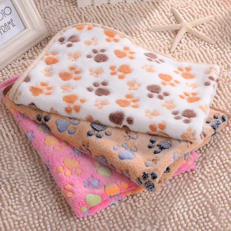 Cute Dog Bed Mats Soft Flannel Fleece Paw Print Warm Blanket for Small & Medium Dogs and Cats